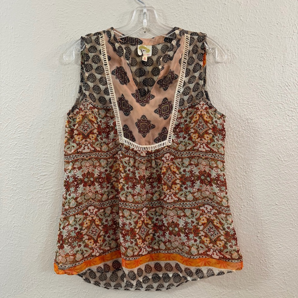 Anthropologie Multi-Color Printed Sleeveless Peasant Blouse